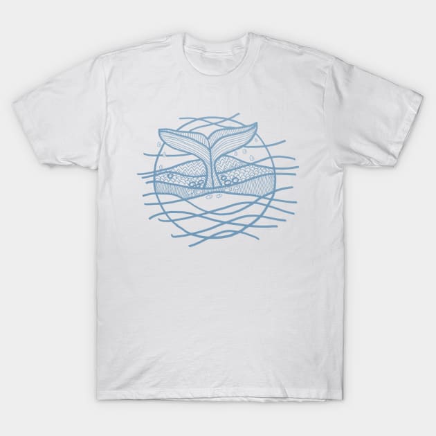 Whale tail in blue ink T-Shirt by Puddle Lane Art